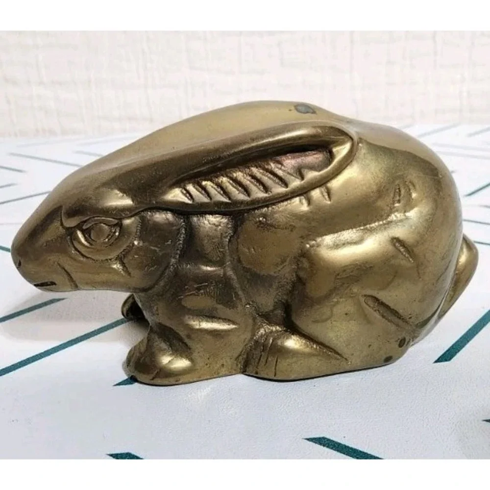 Vintage Brass Bunny Rabbit Figure Statue‎ Paper Weight Desk Ornament MCM